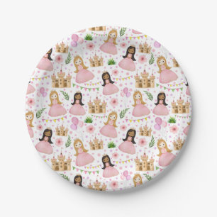 Cute Princess and Castle Watercolor Paper Plate