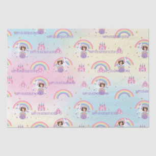 Cute Princess and Unicorn Rainbow Birthday Custom Tissue Paper