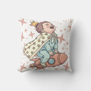Cute Princess Astronaut Baby Rocket Space Art Throw Pillow