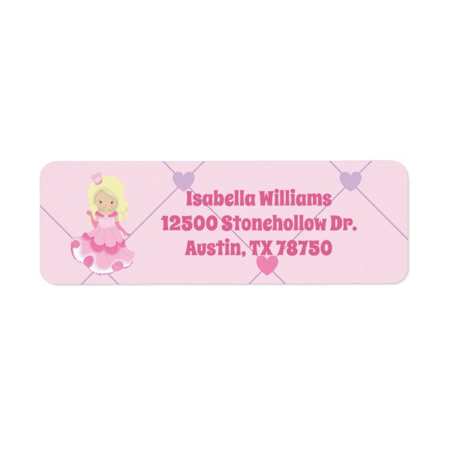 Cute Princess Birthday Girl Pink Return Address (Front)
