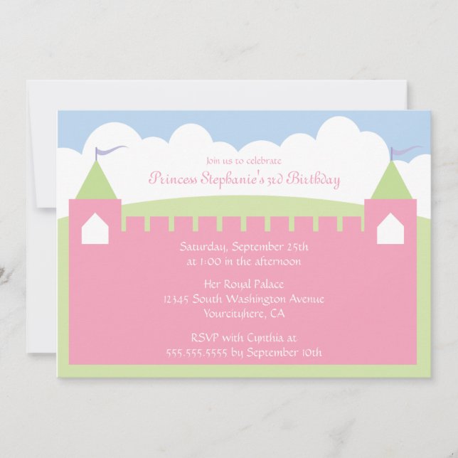 Cute princess castle birthday party invitation (Front)