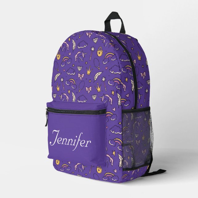 Cute Princess Castle Girl Purple Printed Backpack (Back Corner Right)