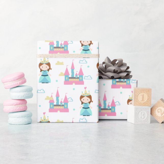 Cute Princess Castle Pink Blue Girl Wrapping Paper (Baby Shower)