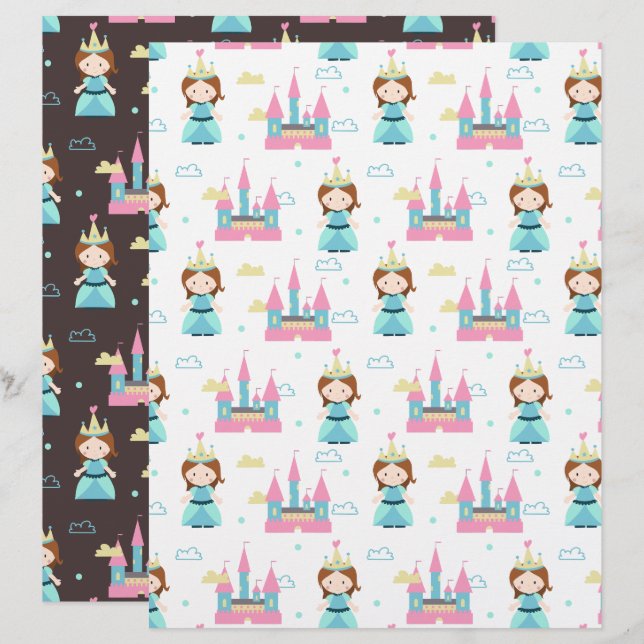 Cute Princess Castle Scrapbook Paper (Front/Back)