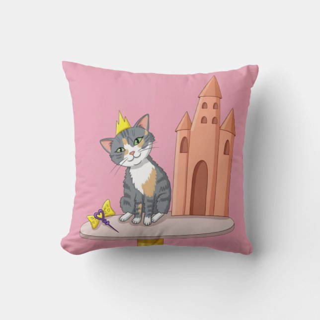 Cute Princess Cat with Castle Decorative Throw Pil Pillow (Front)