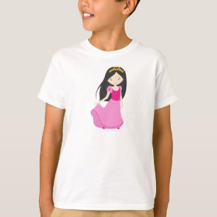 Cute Princess, Crown, Black Hair, Pink Dress T-Shirt
