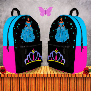 Cute Princess Crown Stars Girls School Bag Black 