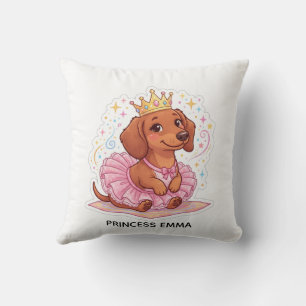 Cute Princess Dachshund Custom Name Cute Girl T-Sh Throw Pillow