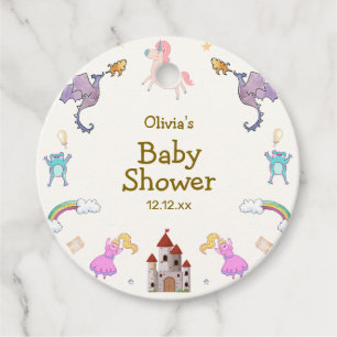 Cute Princess Dragon Unicorn Baby Shower Favour Tags