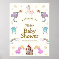 Cute Princess Dragon Unicorn Baby Shower Welcome