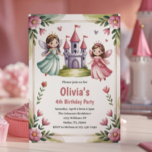 Cute Princess Fairy 4th Birthday Party Invitation