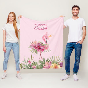 Cute Princess Flamingo Fleece Blanket