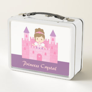 Cute Princess Girl in Pink Castle Personalized Metal Lunch Box