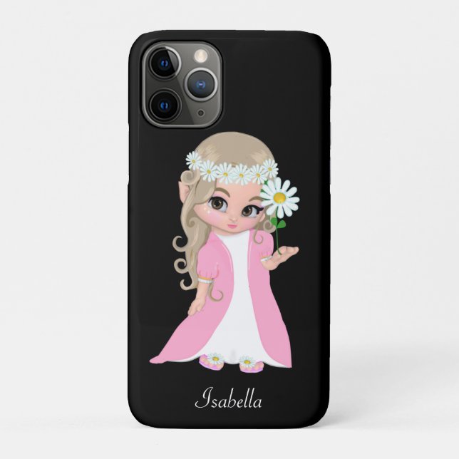 Cute Princess Holding a Flower on Black Case-Mate iPhone Case (Back)