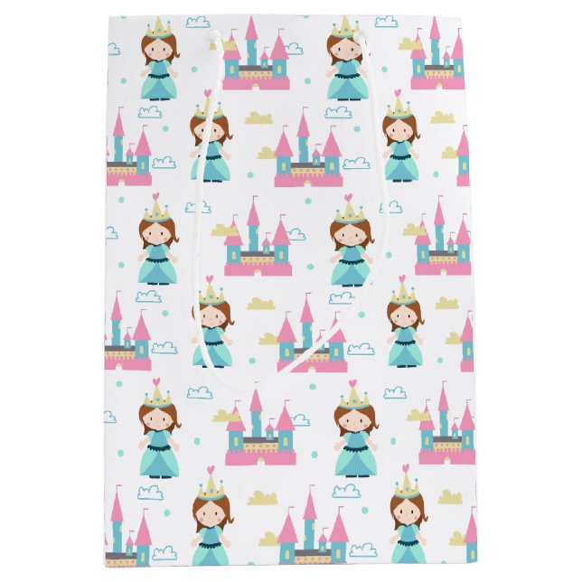 Cute Princess Pink Castle Birthday Party Medium Gift Bag (Front)