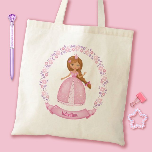 Cute Princess Pink Personalized Tote Bag (A cute pink Princess tote bag. Personalzie it withyour girls name.)