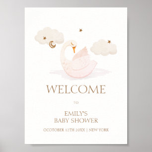 Cute Princess Swan Moon Star Baby Shower Welcome Poster
