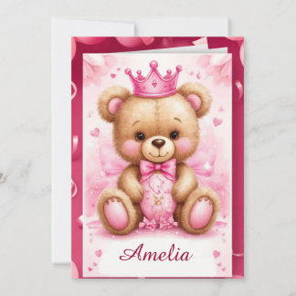 Cute Princess Teddy Bear Birthday Celebration Invitation