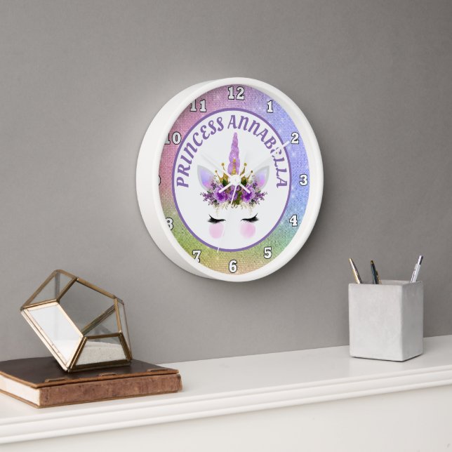 cute princess unicorn add name decor clock (Office)