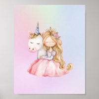 Cute Princess Unicorn Watercolor Rainbow Colour