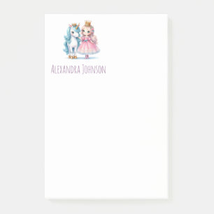 Cute Princess & Unicorn White Monogram Name Post-it Notes