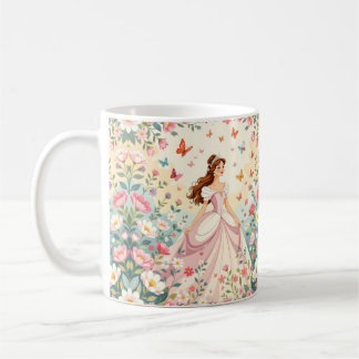 Cute princess with butterflies coffee mug