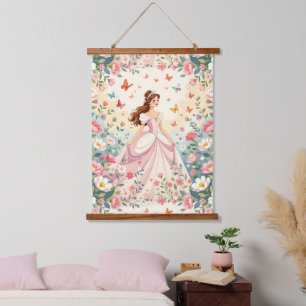 Cute princess with butterflies hanging tapestry