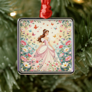 Cute princess with butterflies metal ornament