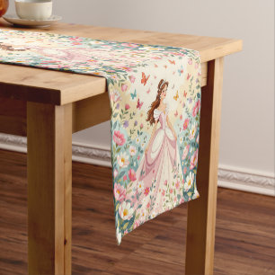 Cute princess with butterflies short table runner