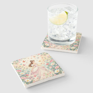 Cute princess with butterflies stone coaster
