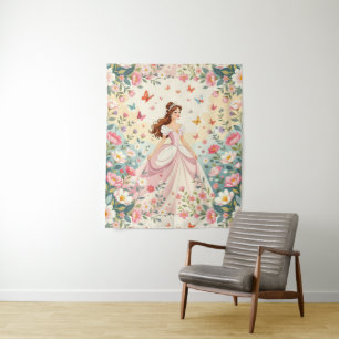 Cute princess with butterflies tapestry