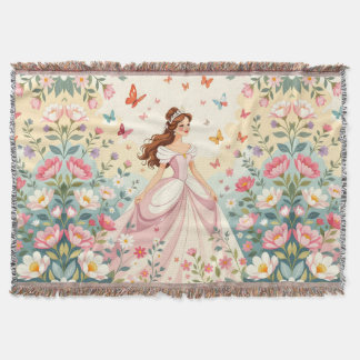 Cute princess with butterflies throw blanket