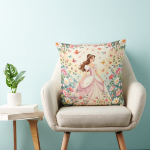 Cute princess with butterflies throw pillow