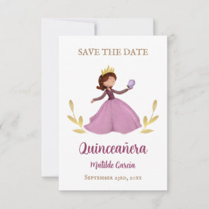 Cute princess with butterfly quinceanera save the date