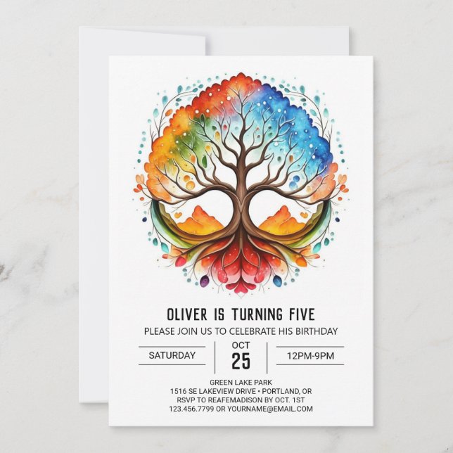 Cute Printable Tree of Life Birthday Invitation (Front)