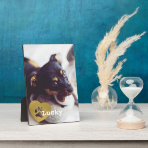 Cute Printed Gold Paw Print Pet Photo Plaque