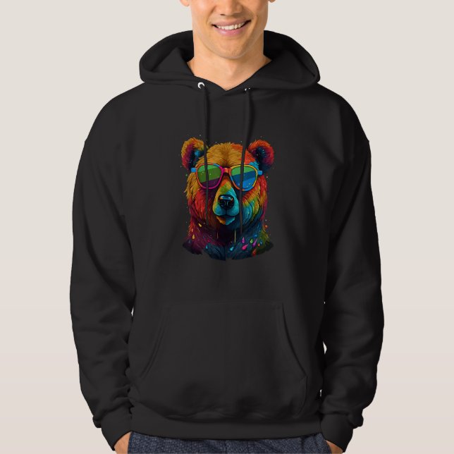 Cute Pro Gay Bear Sunglasses Pride 2023 Rainbow LG Hoodie (Front)