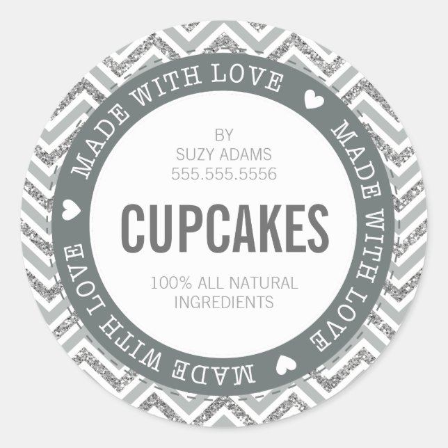 CUTE PRODUCT LABEL made with love chevron glitter (Front)