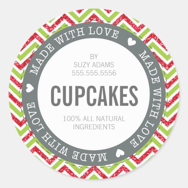 CUTE PRODUCT LABEL made with love chevron glitter (Front)