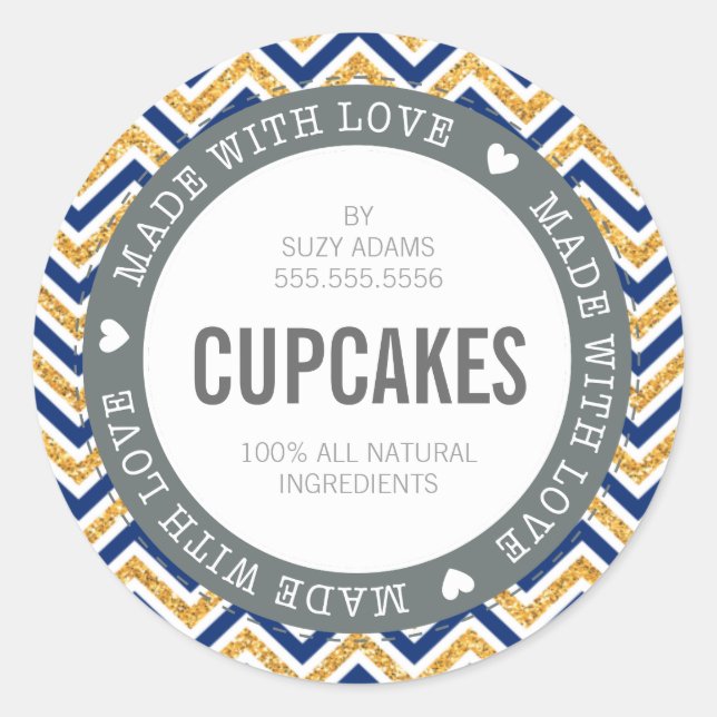 CUTE PRODUCT LABEL made with love chevron glitter (Front)