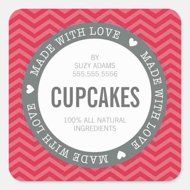 CUTE PRODUCT LABEL made with love chevron red (Front)