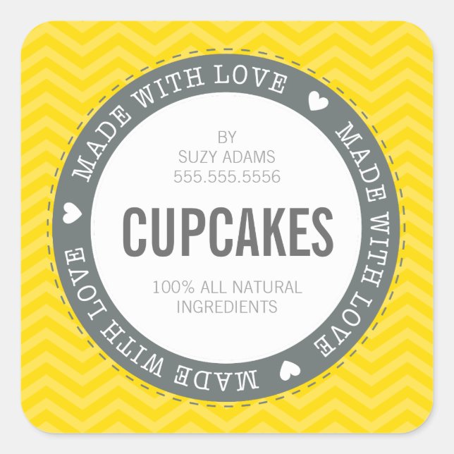 CUTE PRODUCT LABEL made with love chevron yellow (Front)