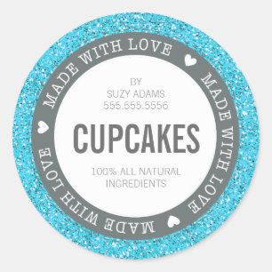 CUTE PRODUCT LABEL made with love glitter blue