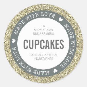 CUTE PRODUCT LABEL made with love glitter gold