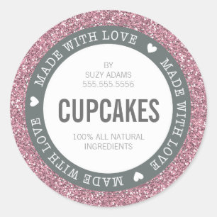 CUTE PRODUCT LABEL made with love glitter pink
