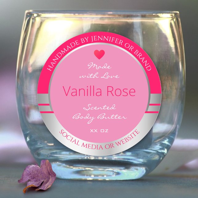 Cute Product Packaging Label Girly Pink and Silver (Creator Uploaded)
