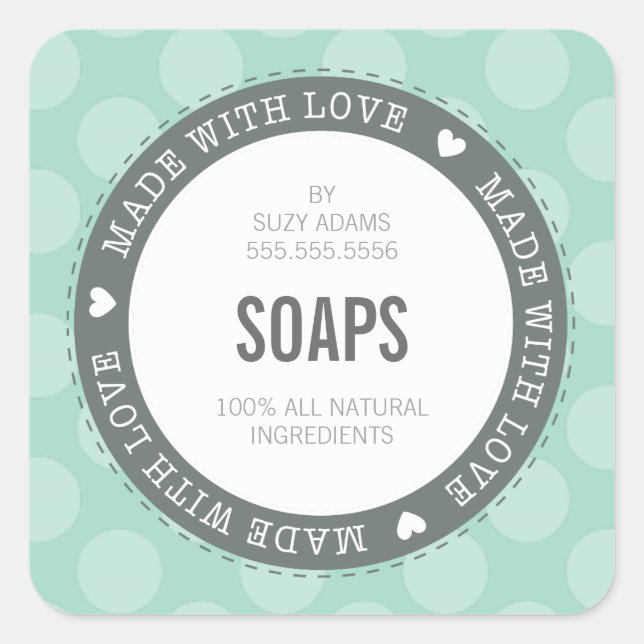 CUTE PRODUIT ÉTIQUETTE fait avec amour pois menthe (Devant)