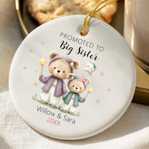 Cute promoted to big sister teddy bears christmas ceramic ornament