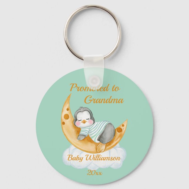 Cute Promoted to Grandma Baby Penguin  Keychain (Front)