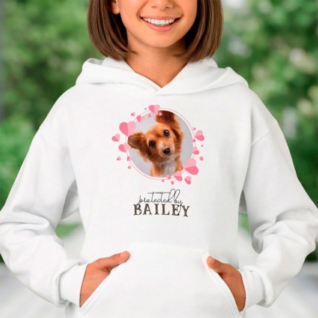 Cute "Protected by Dog" Personalized Pet Photo (Protected by Dog Custom Pet Photo Kids Hoodie)